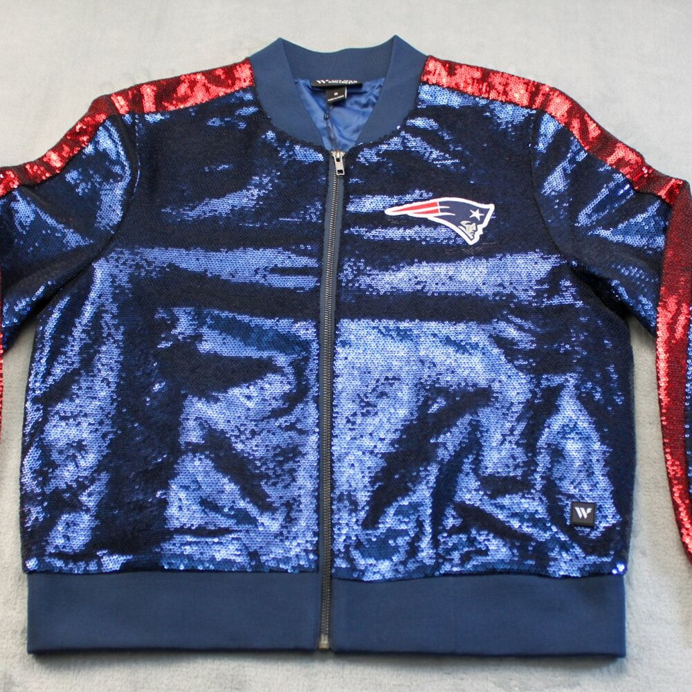 LAST ONE! Sequin Ombre New England Patriots Full Zip Bomber Jacket Women's Large - Picture 2 of 6